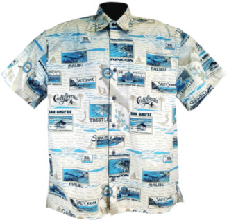 California Beaches and Surf Spots Hawaiian Shirt- Made in USA of 100% Cotton